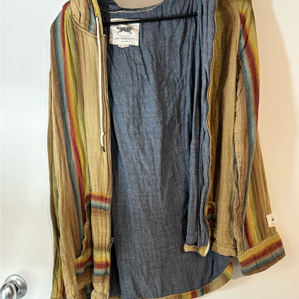 Obey propaganda men’s Striped Multicolor Hooded Jacket